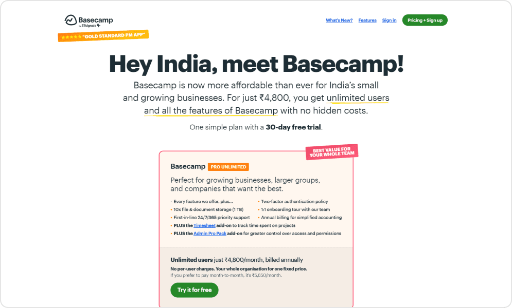 Basecamp Pricing