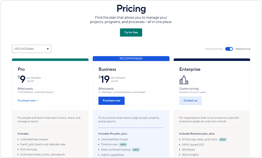 smartsheet pricing