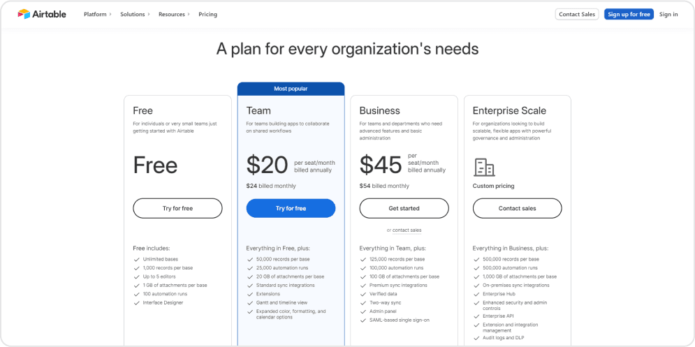 Airtable Pricing