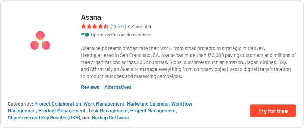 Asana ratings