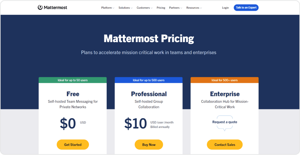 mattermost pricing