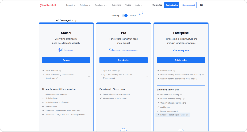 rocket.chat cost structure