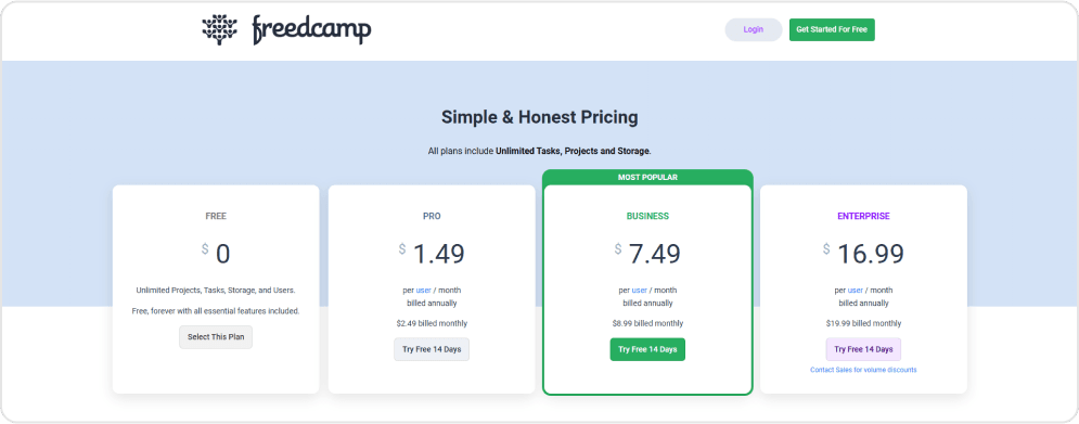 Freedcamp pricing