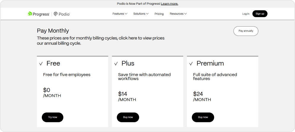 Podio pricing