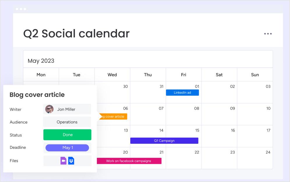 monday.com Q2 social calendar