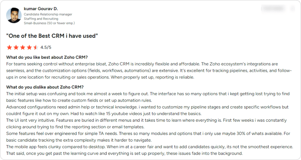 Zoho CRM - User perspective